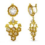 18K PENDIENTES ORO AMARILLO MANTILLA CIRCONITA Y PERLA TOTAL 50X22 MM CATALAN