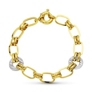 18K PULSERA ORO BICOLOR ESLABONES HUECA 19CM