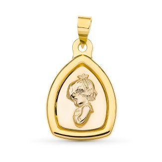 18K MEDALLA ORO AMARILLO ORO BICOLOR VIRGEN NIÑA 24X16 MM