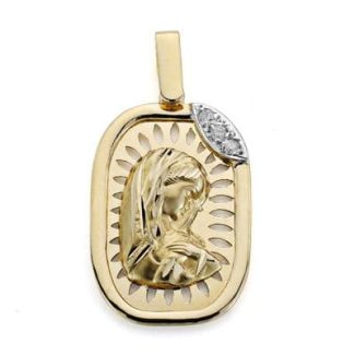 18K MEDALLA ORO AMARILLO DIAMANTES NATURALES TALLA BRILLANTE 0,054 QTS, 24X15 MM