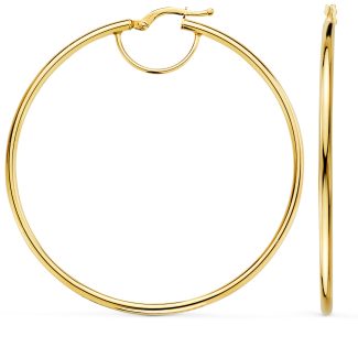 18K PENDIENTES AROS ORO AMARILLO HUECOS REDONDOS TUBO REDONDO 54 MM, GROSOR 2 MM