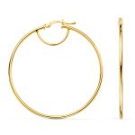 18K PENDIENTES AROS CRIOLLAS HUECOS REDONDOS TUBO REDONDO ORO AMARILLO 43 MM, GROSOR 1,5 MM
