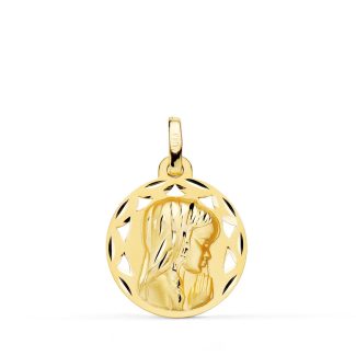 18K MEDALLA ORO AMARILLO CALADA VIRGEN NIÑA PERFIL TALLADA 18 MM