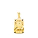 18K MEDALLA ORO AMARILLO RECTANGULO NIÑO DE LA HORA CON RELOJ TALLADA 19X11 MM