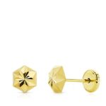 18K PENDIENTES ORO AMARILLO CLAVO ESTRELLA TALLADOS 5 MM CIERRE TUERCA