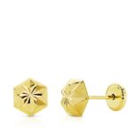 18K PENDIENTES ORO AMARILLO CLAVO ESTRELLA TALLADOS 6 MM CIERRE TUERCA