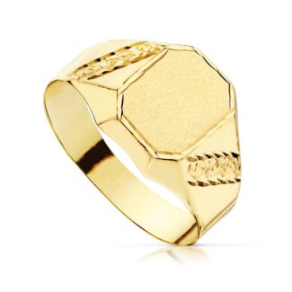 18K SELLO ORO AMARILLO HUECO CADETE TALLADO, ANCHO GRABADO: 8,5 X 7MM