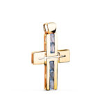 18K CRUZ ORO AMARILLO PIEDRAS BAGUETTE CIRCONITAS COLOR AGUAMARINA, 29 X 18 MM