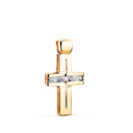 18K CRUZ ORO AMARILLO PIEDRAS BAGUETTE CIRCONITAS BLANCAS, 25 X 13 MM