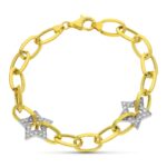 18K PULSERA ORO BICOLOR ESLABONES Y ESTRELLAS CIRCONITA 20CM