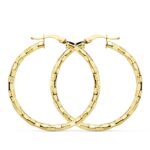 18K AROS ORO AMARILLO HUECOS CUADRADOS 34 MM