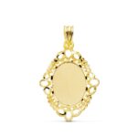 18K COLGANTE PLACA CHAPA ORO AMARILLO CERCO CALADO OVAL 31X22 MM