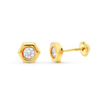 18K PENDIENTES ORO AMARILLO HEXAGONO, 7X6 MM, CIERRE TUERCA