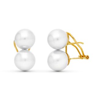 18K PENDIENTES ORO AMARILLO PERLA SINTETICA 9 MM CIERRE CATALÁN