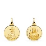 18K MEDALLA ORO AMARILLO ESCAPULARIO ORO AMARILLO VIRGEN DE LAS ANGUSTIAS Y CORAZON DE JESUS BISEL 16 MM