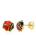 9K PENDIENTES ORO AMARILLO MARIQUITA ESMALTE 7X7 MM, CIERRE PRESION(MINIMO 3 PARES)