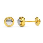 18K PENDIENTES ORO BICOLOR REDONDOS 6 MM CIERRE TUERCA