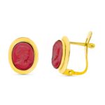 18K PENDIENTES ORO AMARILLO CAMAFEO CORAL 9X11 MM CIERRE CATALAN
