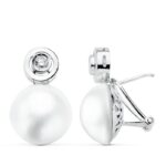 18K PENDIENTES ORO BLANCO PERLA JAPONESA 15 MM CIERRE CATALÁN