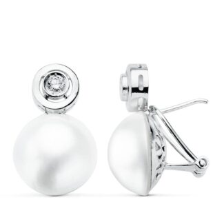 18K PENDIENTES ORO BLANCO PERLA JAPONESA 15 MM CIERRE CATALÁN