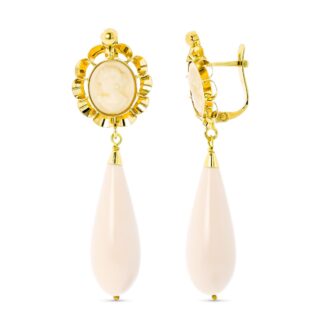 18K PENDIENTES ORO AMARILLO CAMAFEO MARFIL CIERRE CATALÁN