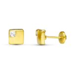 18K PENDIENTES ORO AMARILLO TUERCA CUADRADOS 6X6 MM