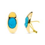 18K PENDIENTES ORO AMARILLO CAMAFEO TURQUESA CIERRE OMEGA