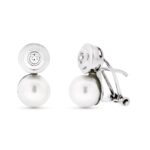 18K PENDIENTES ORO BLANCO PERLA CULTIVADA 7 MM 14X7 MM CIERRE OMEGA
