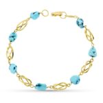 18K PULSERA ORO AMARILLO JAULA Y TURQUESA 19CM