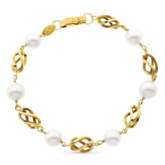 18K PULSERA ORO AMARILLO CON JAULA Y PERLA CULATIVADAS 8 MM