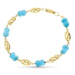 18K PULSERA ORO AMARILLO JAULA Y TURQUESA 20CM