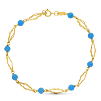 18K PULSERA ORO AMARILLO TURQUESA 4 MM 18,5CM