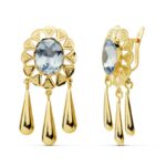 18K PENDIENTES ORO AMARILLO CUBANAS PIEDRA OVAL 10X8 MM LAGRIMAS CIERRE CATALÁN