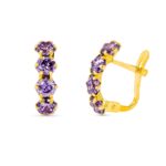 18K PENDIENTES ORO AMARILLO PIEDRAS AMATISTAS 13X4 MM CIERRE CATALAN