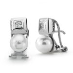 18K PENDIENTES PERLA CULTIVADA 7 MM14X7 MM ORO BLANCO CIERRE OMEGA