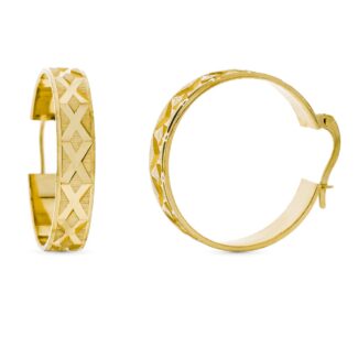 18K PENDIENTES AROS ORO AMARILLO TALLADOS MACIZOS, 23X5 MM