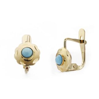 18K PENDIENTES ORO AMARILLO CUBANAS TURQUESA 6X6 MM CIERRE CATALAN