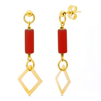 18K PENDIENTES ORO AMARILLO CORALINA ROMBO PRESION