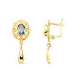 18K PENDIENTES ORO AMARILLO CUBANAS CON AGUAMARINA 23X9 MM CIERRE CATALAN