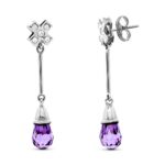 18K PENDIENTES ORO BLANCO LARGO 5 CIRCONITA AMATISTA CIERRE PRESIÓN