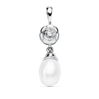 18K COLGANTE ORO BLANCO CHATON Y PERLA 22X8 MM