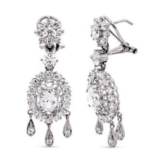 18K PENDIENTES ORO BLANCO LARGOS CIRCONITA 42X14 MM CIERRE OMEGA