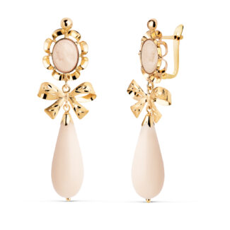18K PENDIENTES ORO AMARILLO MARFIL CAMAFEO 42X13 MM, CIERRE CATALAN