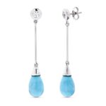 18K PENDIENTES ORO BLANCO LARGOS TURQUESA 1 CIRCONITA CIERRE PRESION
