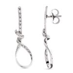 18K PENDIENTES ORO BLANCO LARGOS NUDO CIRCONITA 41X12 MM PRESIÓN