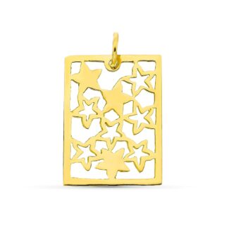 18K COLGANTE ORO AMARILLO RECTANGULO CALADO ESTRELLAS