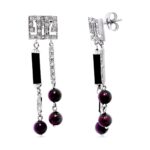 18K PENDIENTES ORO BLANCO LARGOS BOLAS Y CIRCONITA 43X10 MM CIERRE PRESION