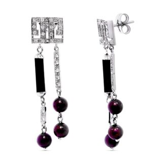 18K PENDIENTES ORO BLANCO LARGOS BOLAS Y CIRCONITA 43X10 MM CIERRE PRESION