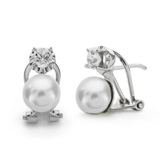 18K PENDIENTES ORO BLANCO PERLA CULTIVADA 7-4,5 MM CIERRE OMEGA