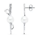 18K PENDIENTES ORO BLANCO PERLA 30X9 MM CIERRE PRESION